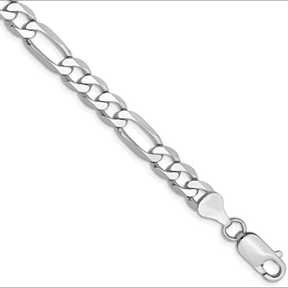 14K White Gold Plated Figaro Link Chain Bracelet 8mm x 8 inches - Picture 3 of 4